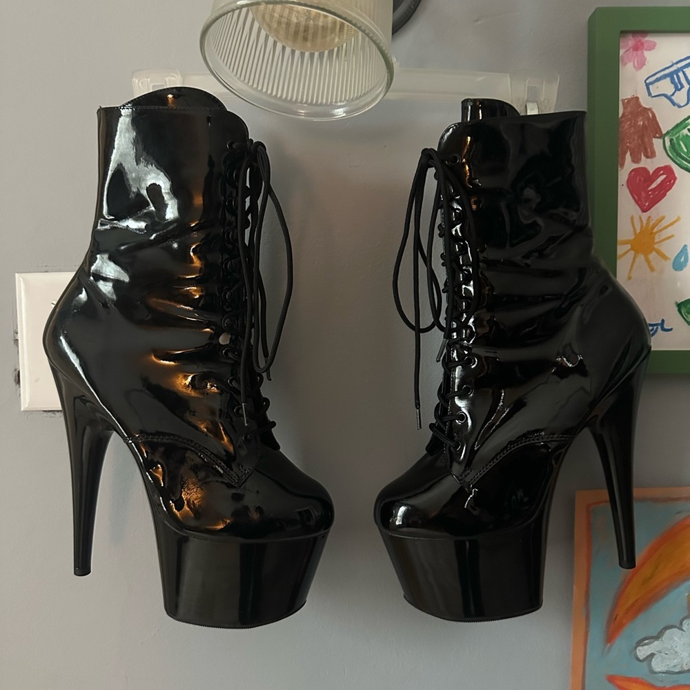 Pleaser Black Patent Platform Heels
